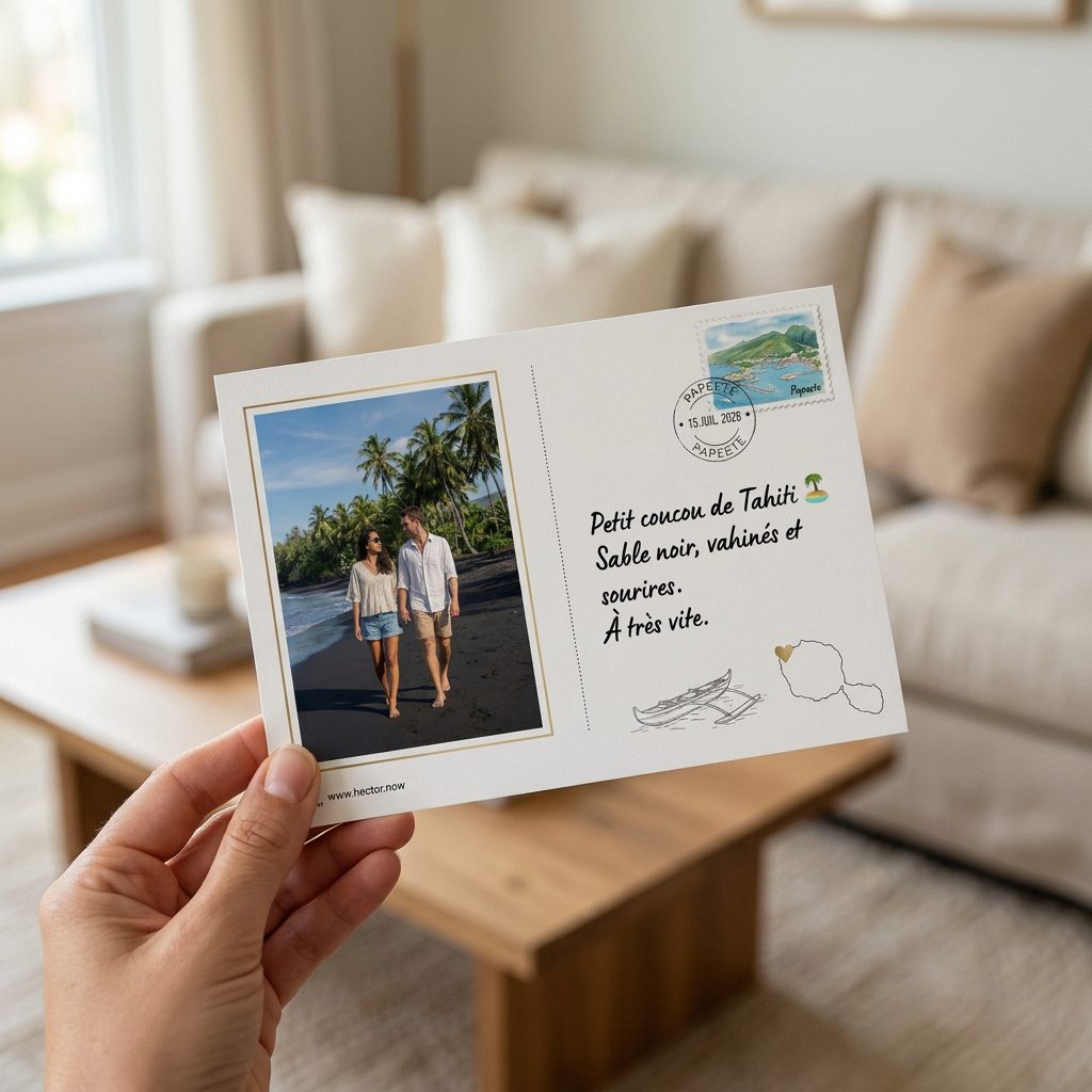 Une carte Hector tenue au-dessus d’une table